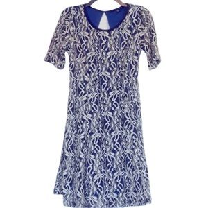 Tiana B Dress Blue w/Blk+Wht Lace Overlay Sz 12